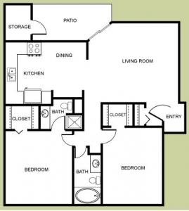 The Wilshire - 2 Bedroom, 2 Bath Floor Plan 3